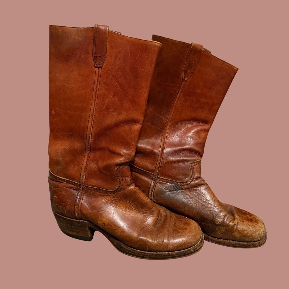 Vintage USA Made Leather Durango Boots - Size 10.5D - Distressed Patina
